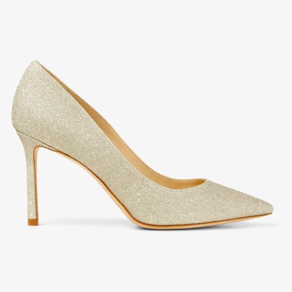 Jimmy Choo Romy 85 Platinum Ice Dusty Glitter Pointy Toe Pumps - Picture 1 of 4
